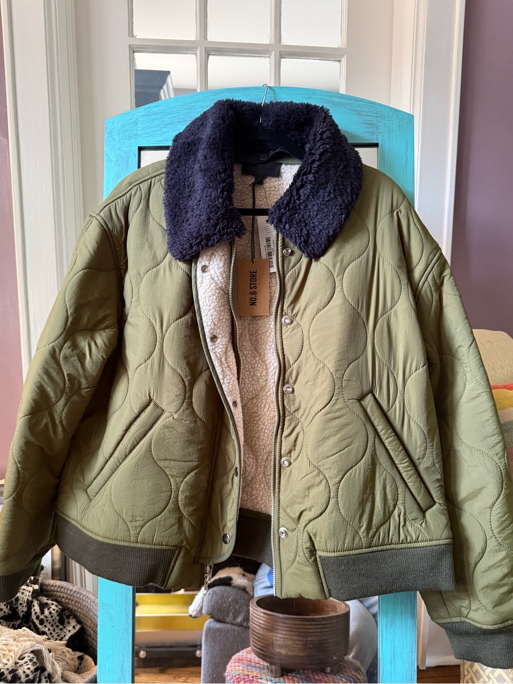 No. 6 Landmark jacket.  Quilted Olive Green Bomber Jacket